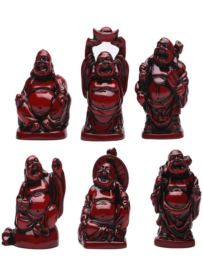 BRABUD Feng Shui 2in Red Resin Laughing Buddha Statue Figurines Set of 6 BS001 - Image 1